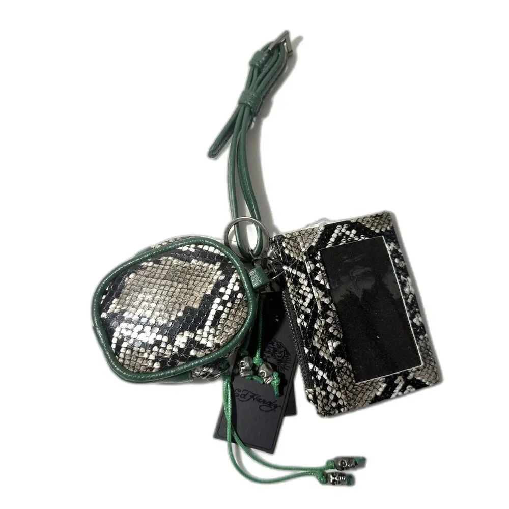Ed Hardy Keychain Wristlet Card Holder & Coin Pouch Snakeskin Print NWT